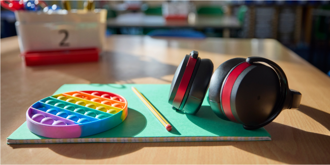 Assistive technology examples - headphones and a pop fidget.