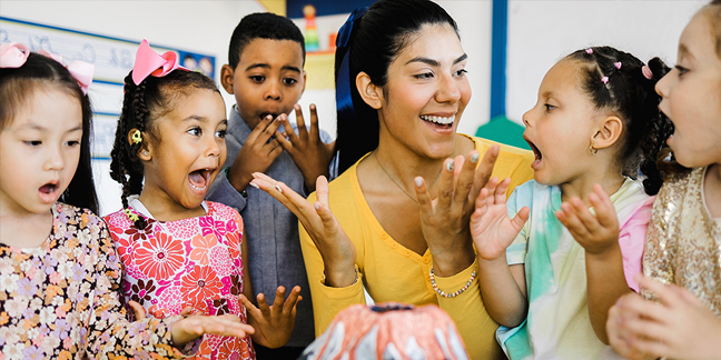 Children and teacher In a classroom